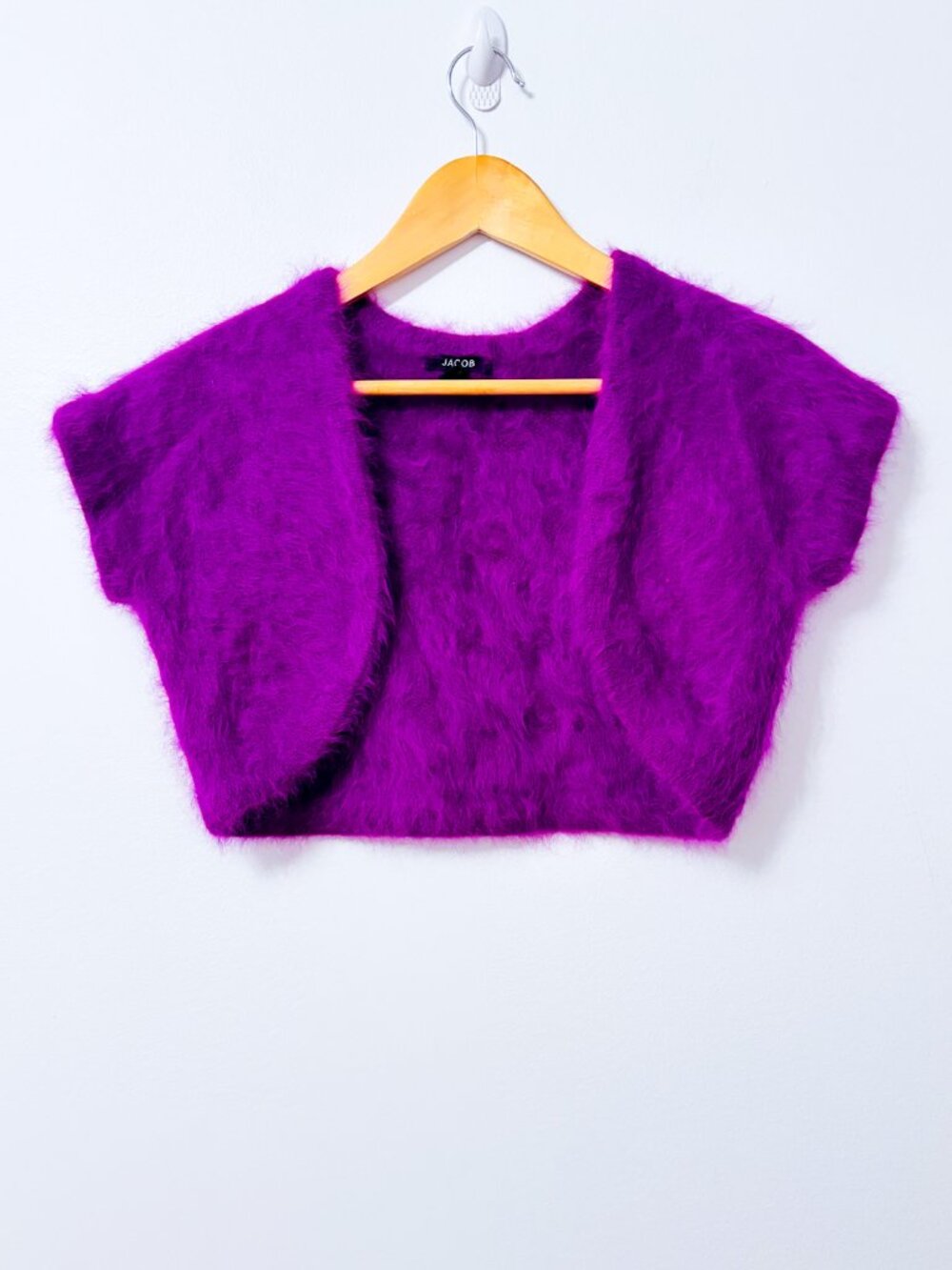 JACOB Purple Angora Wool Fuzzy Cropped Open Front Bolero X-Small/Small